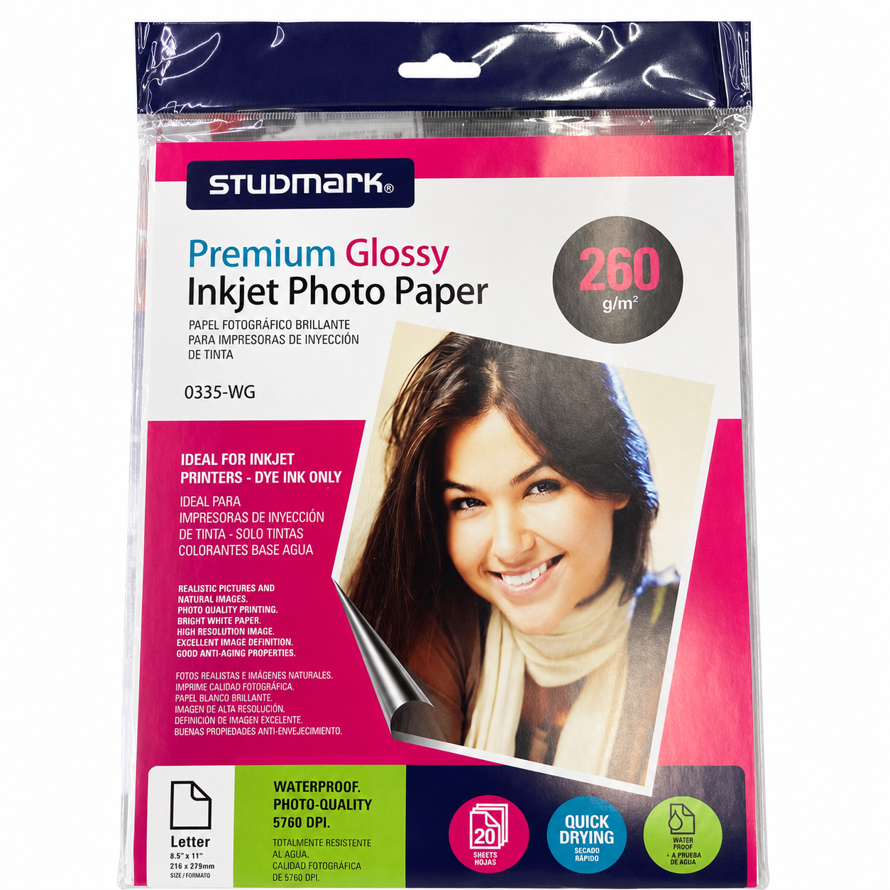 Papel fotográfico STUDMARK 0335-WG brillante 260 g tamaño carta de 20 hojas