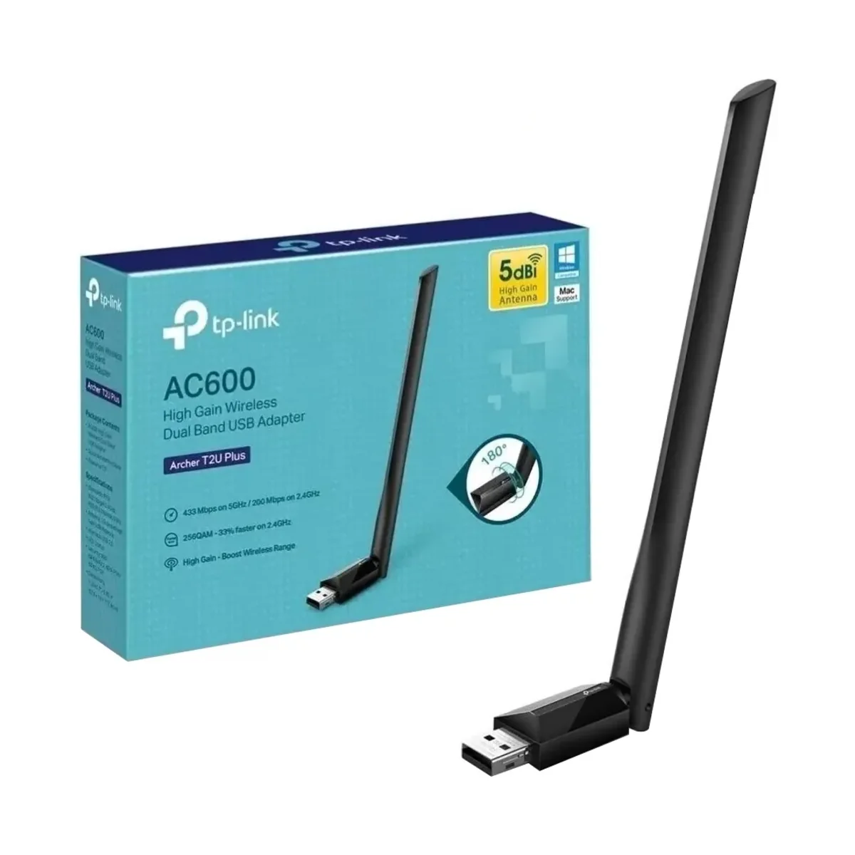TP-Link Archer T2U Plus AC600 USB con antena externa de 5 dBi