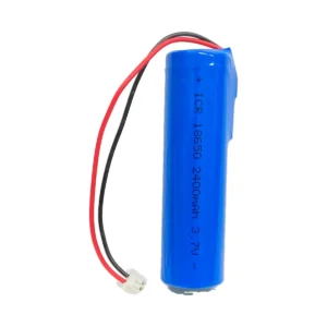 Batería de litio ICR 18650 azul de 2400mAh 3.7V con cable rojo y negro y conector blanco de 2 pines