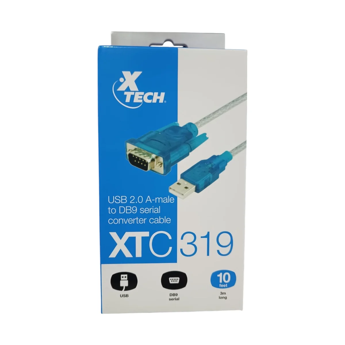 Adaptador Xtech XTC-319 USB-A a serial DB9 de 3 metros azul y transparente